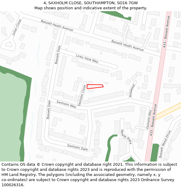 4, SAXHOLM CLOSE, SOUTHAMPTON, SO16 7GW: Location map and indicative extent of plot