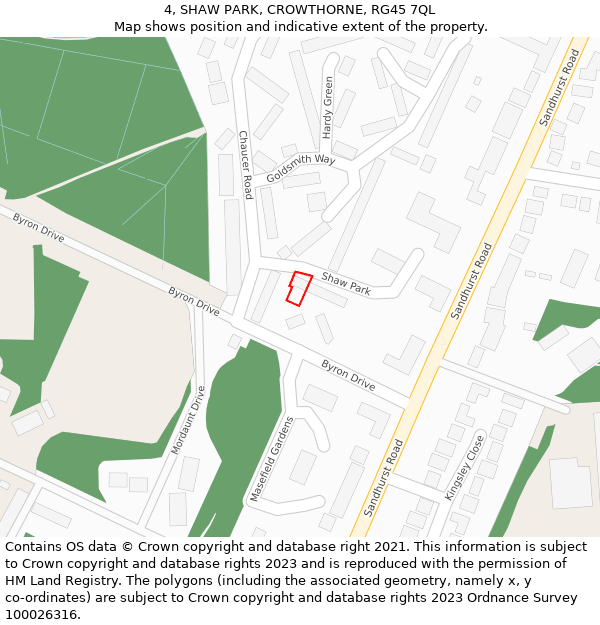 4, SHAW PARK, CROWTHORNE, RG45 7QL: Location map and indicative extent of plot