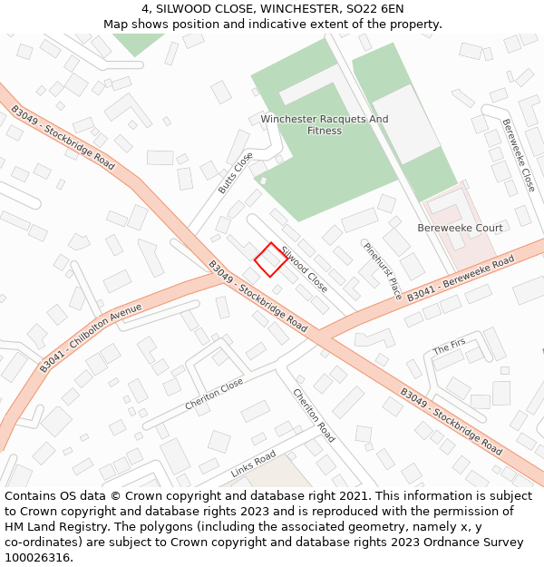 4, SILWOOD CLOSE, WINCHESTER, SO22 6EN: Location map and indicative extent of plot