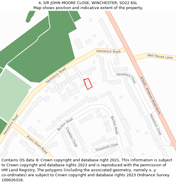 4, SIR JOHN MOORE CLOSE, WINCHESTER, SO22 6SL: Location map and indicative extent of plot