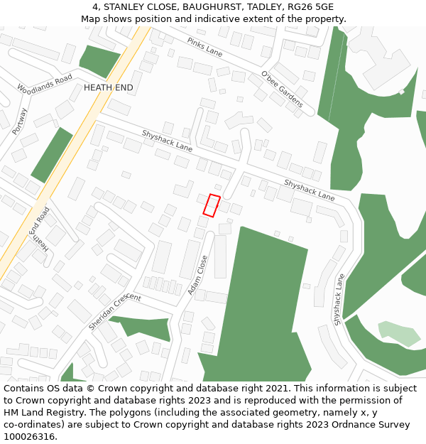 4, STANLEY CLOSE, BAUGHURST, TADLEY, RG26 5GE: Location map and indicative extent of plot
