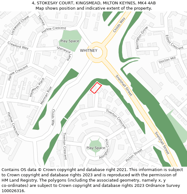 4, STOKESAY COURT, KINGSMEAD, MILTON KEYNES, MK4 4AB: Location map and indicative extent of plot