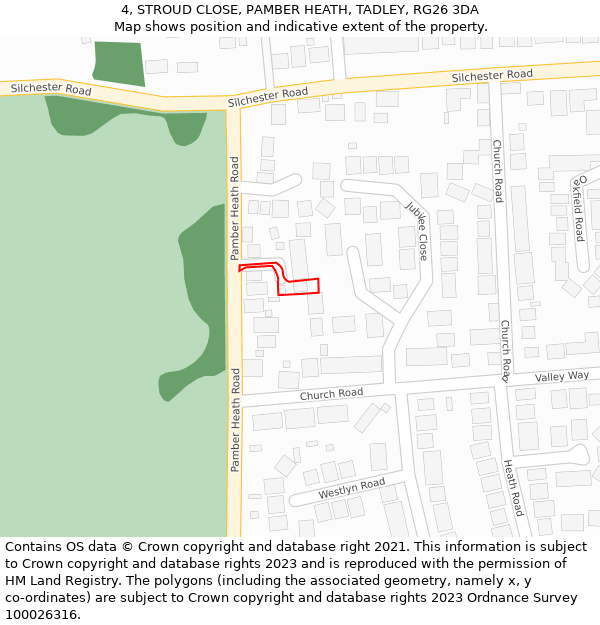 4, STROUD CLOSE, PAMBER HEATH, TADLEY, RG26 3DA: Location map and indicative extent of plot