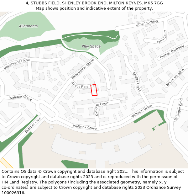 4, STUBBS FIELD, SHENLEY BROOK END, MILTON KEYNES, MK5 7GG: Location map and indicative extent of plot
