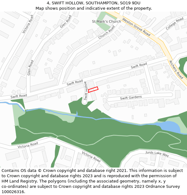 4, SWIFT HOLLOW, SOUTHAMPTON, SO19 9DU: Location map and indicative extent of plot