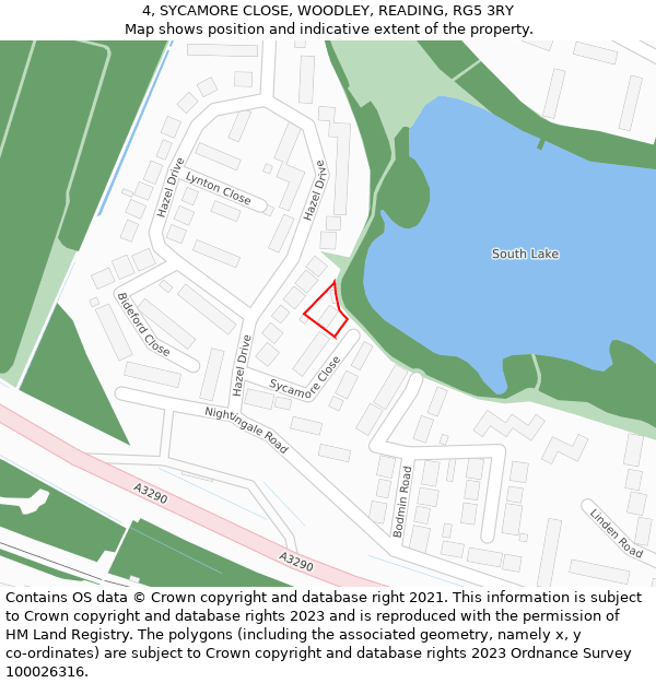 4, SYCAMORE CLOSE, WOODLEY, READING, RG5 3RY: Location map and indicative extent of plot