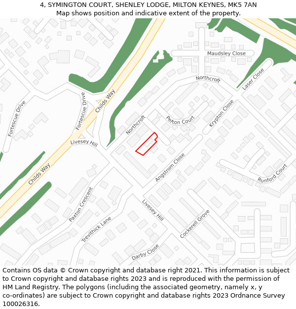 4, SYMINGTON COURT, SHENLEY LODGE, MILTON KEYNES, MK5 7AN: Location map and indicative extent of plot