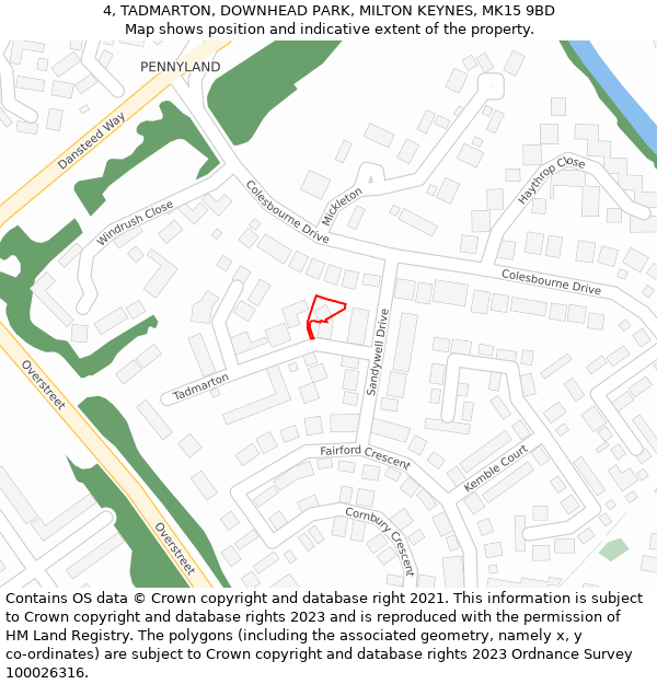 4, TADMARTON, DOWNHEAD PARK, MILTON KEYNES, MK15 9BD: Location map and indicative extent of plot