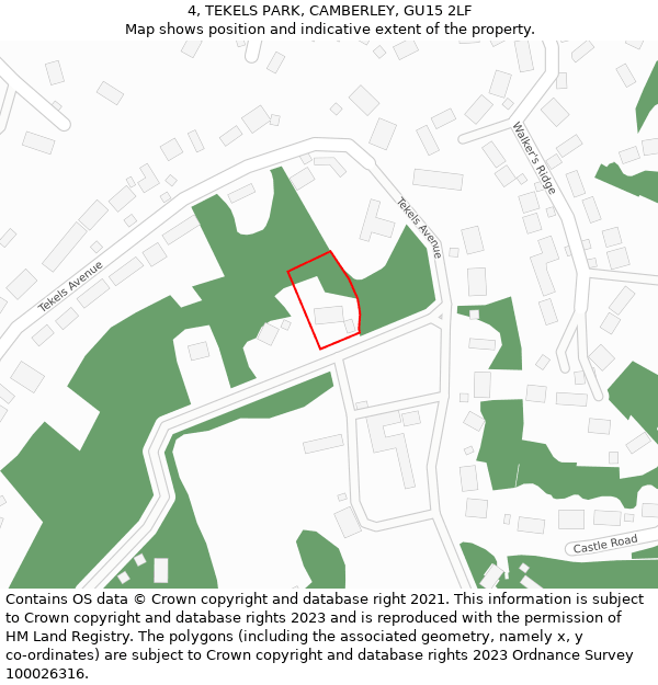 4, TEKELS PARK, CAMBERLEY, GU15 2LF: Location map and indicative extent of plot