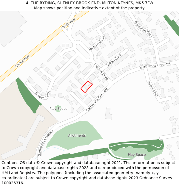 4, THE RYDING, SHENLEY BROOK END, MILTON KEYNES, MK5 7FW: Location map and indicative extent of plot