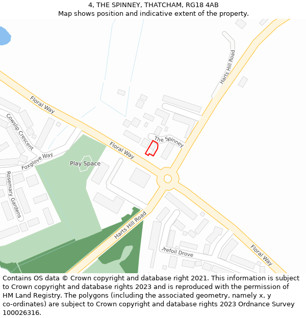 4, THE SPINNEY, THATCHAM, RG18 4AB: Location map and indicative extent of plot