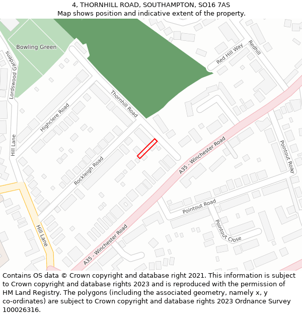 4, THORNHILL ROAD, SOUTHAMPTON, SO16 7AS: Location map and indicative extent of plot