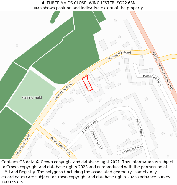 4, THREE MAIDS CLOSE, WINCHESTER, SO22 6SN: Location map and indicative extent of plot