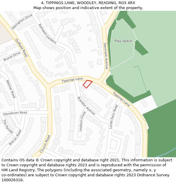 4, TIPPINGS LANE, WOODLEY, READING, RG5 4RX: Location map and indicative extent of plot