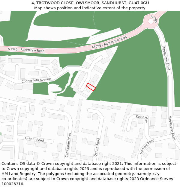 4, TROTWOOD CLOSE, OWLSMOOR, SANDHURST, GU47 0GU: Location map and indicative extent of plot