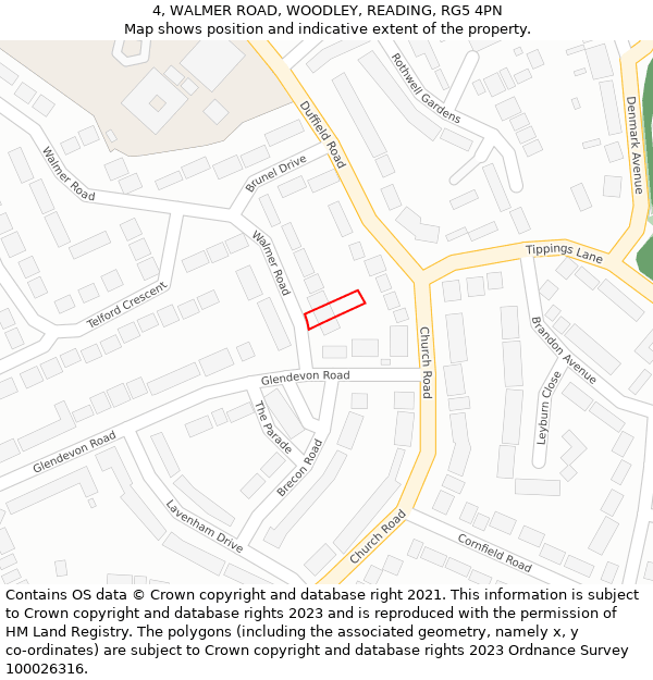 4, WALMER ROAD, WOODLEY, READING, RG5 4PN: Location map and indicative extent of plot