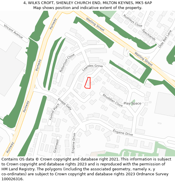 4, WILKS CROFT, SHENLEY CHURCH END, MILTON KEYNES, MK5 6AP: Location map and indicative extent of plot