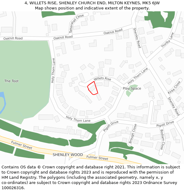 4, WILLETS RISE, SHENLEY CHURCH END, MILTON KEYNES, MK5 6JW: Location map and indicative extent of plot