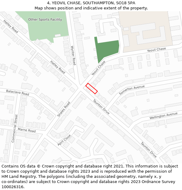 4, YEOVIL CHASE, SOUTHAMPTON, SO18 5PA: Location map and indicative extent of plot