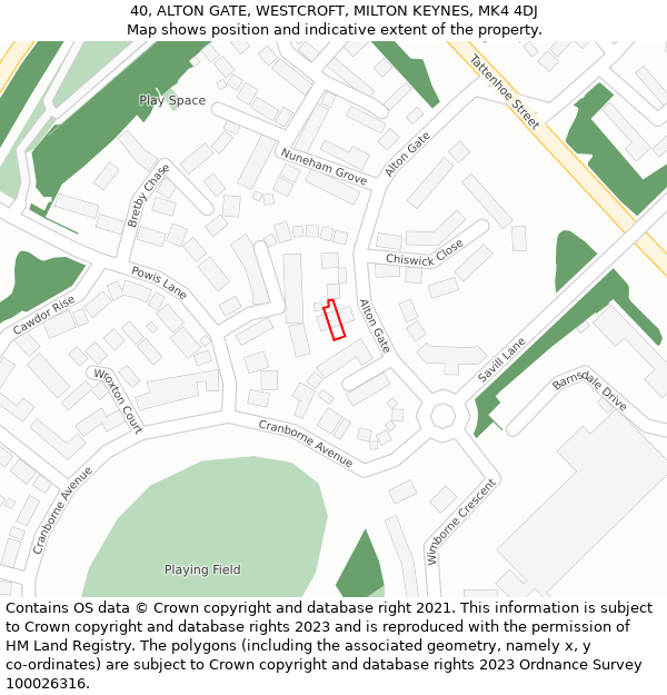 40, ALTON GATE, WESTCROFT, MILTON KEYNES, MK4 4DJ: Location map and indicative extent of plot