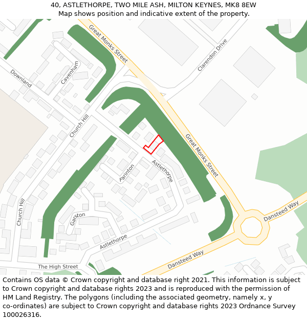 40, ASTLETHORPE, TWO MILE ASH, MILTON KEYNES, MK8 8EW: Location map and indicative extent of plot