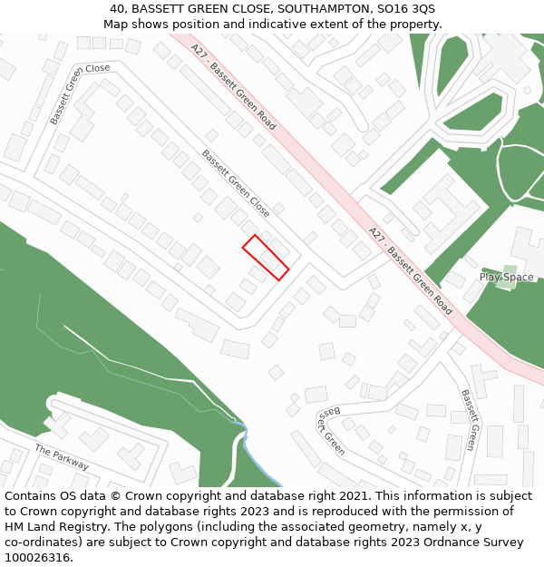 40, BASSETT GREEN CLOSE, SOUTHAMPTON, SO16 3QS: Location map and indicative extent of plot