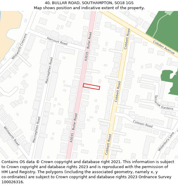 40, BULLAR ROAD, SOUTHAMPTON, SO18 1GS: Location map and indicative extent of plot