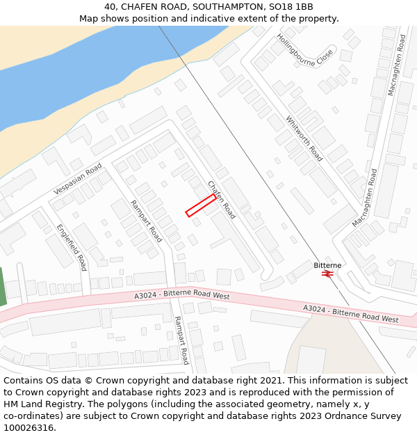 40, CHAFEN ROAD, SOUTHAMPTON, SO18 1BB: Location map and indicative extent of plot