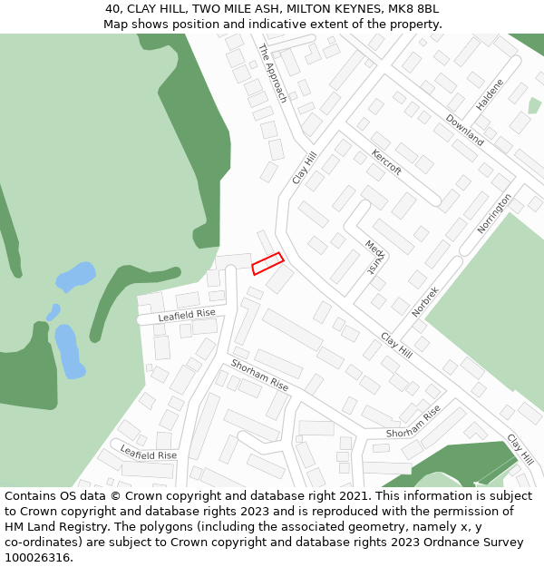 40, CLAY HILL, TWO MILE ASH, MILTON KEYNES, MK8 8BL: Location map and indicative extent of plot