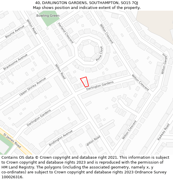 40, DARLINGTON GARDENS, SOUTHAMPTON, SO15 7QJ: Location map and indicative extent of plot