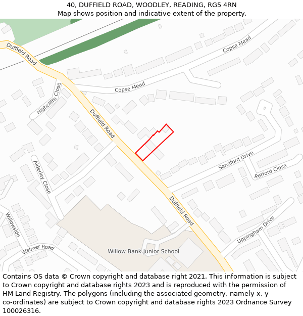 40, DUFFIELD ROAD, WOODLEY, READING, RG5 4RN: Location map and indicative extent of plot