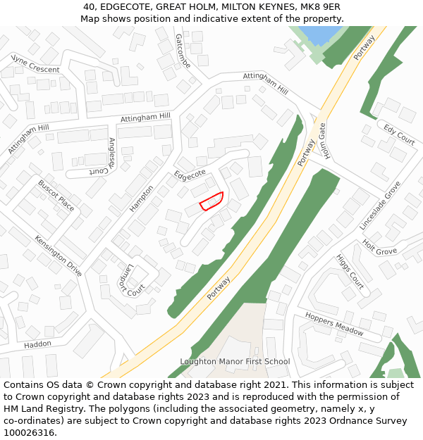 40, EDGECOTE, GREAT HOLM, MILTON KEYNES, MK8 9ER: Location map and indicative extent of plot