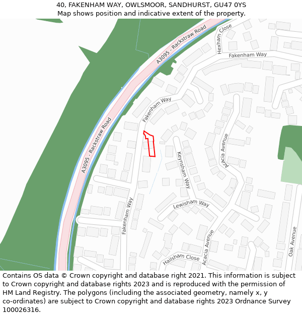 40, FAKENHAM WAY, OWLSMOOR, SANDHURST, GU47 0YS: Location map and indicative extent of plot