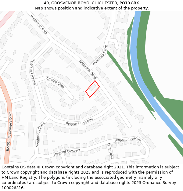 40, GROSVENOR ROAD, CHICHESTER, PO19 8RX: Location map and indicative extent of plot