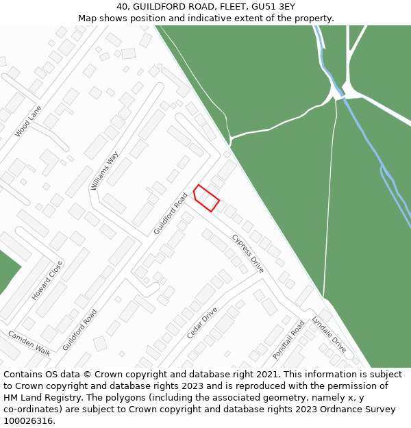 40, GUILDFORD ROAD, FLEET, GU51 3EY: Location map and indicative extent of plot