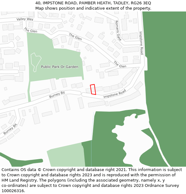 40, IMPSTONE ROAD, PAMBER HEATH, TADLEY, RG26 3EQ: Location map and indicative extent of plot