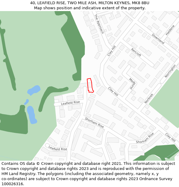 40, LEAFIELD RISE, TWO MILE ASH, MILTON KEYNES, MK8 8BU: Location map and indicative extent of plot