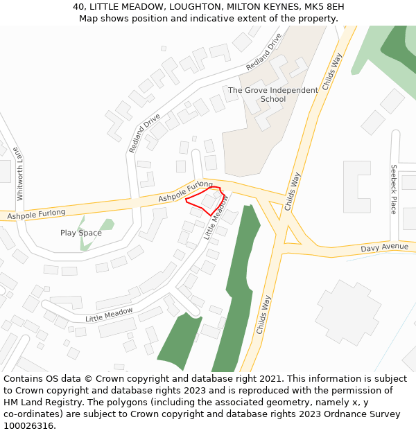 40, LITTLE MEADOW, LOUGHTON, MILTON KEYNES, MK5 8EH: Location map and indicative extent of plot
