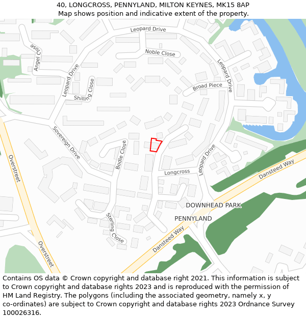 40, LONGCROSS, PENNYLAND, MILTON KEYNES, MK15 8AP: Location map and indicative extent of plot