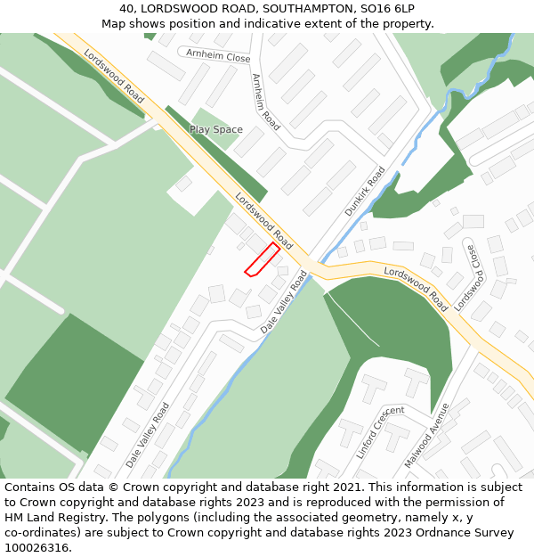 40, LORDSWOOD ROAD, SOUTHAMPTON, SO16 6LP: Location map and indicative extent of plot