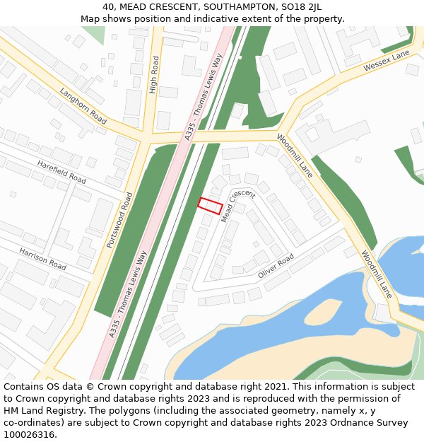 40, MEAD CRESCENT, SOUTHAMPTON, SO18 2JL: Location map and indicative extent of plot