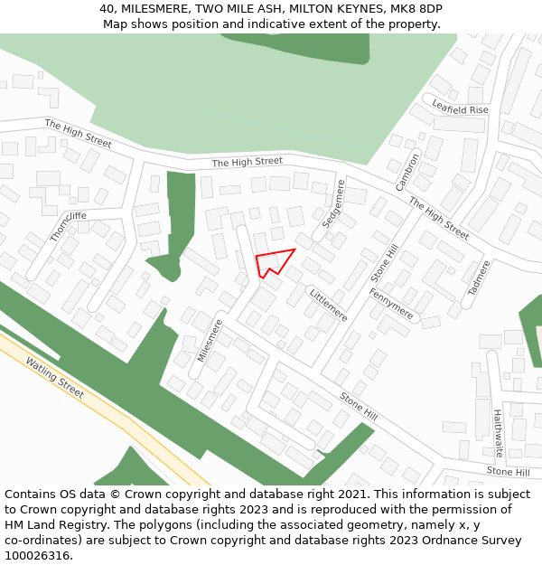 40, MILESMERE, TWO MILE ASH, MILTON KEYNES, MK8 8DP: Location map and indicative extent of plot