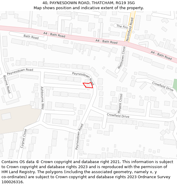 40, PAYNESDOWN ROAD, THATCHAM, RG19 3SG: Location map and indicative extent of plot