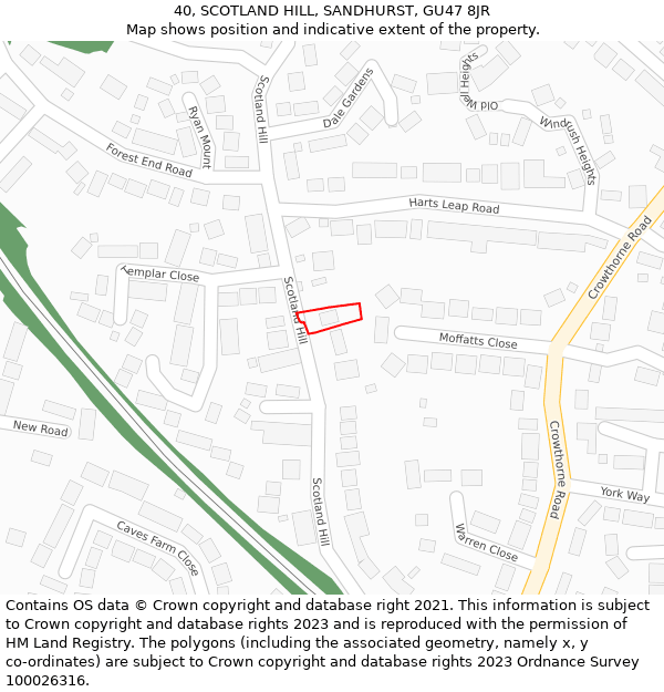 40, SCOTLAND HILL, SANDHURST, GU47 8JR: Location map and indicative extent of plot