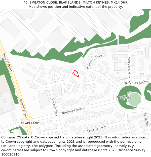 40, SMEATON CLOSE, BLAKELANDS, MILTON KEYNES, MK14 5HR: Location map and indicative extent of plot