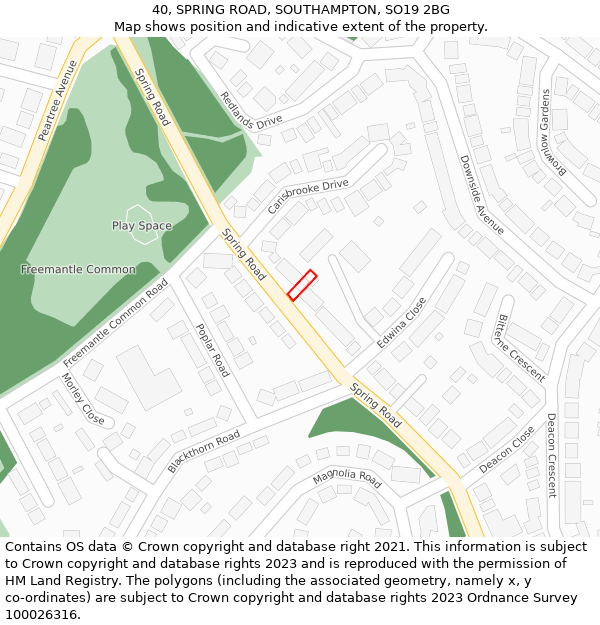 40, SPRING ROAD, SOUTHAMPTON, SO19 2BG: Location map and indicative extent of plot