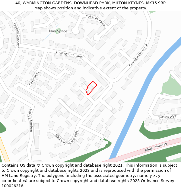 40, WARMINGTON GARDENS, DOWNHEAD PARK, MILTON KEYNES, MK15 9BP: Location map and indicative extent of plot