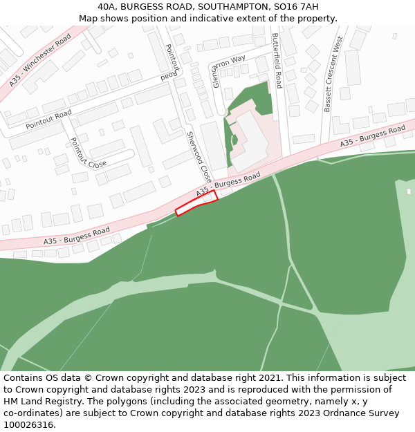 40A, BURGESS ROAD, SOUTHAMPTON, SO16 7AH: Location map and indicative extent of plot