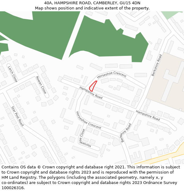 40A, HAMPSHIRE ROAD, CAMBERLEY, GU15 4DN: Location map and indicative extent of plot