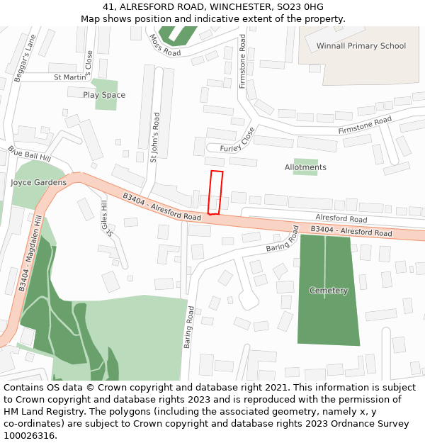 41, ALRESFORD ROAD, WINCHESTER, SO23 0HG: Location map and indicative extent of plot